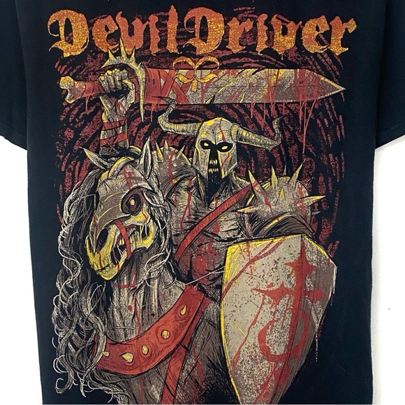Vintage Y2K Devil Driver Band Black AOP Graphic T Shirt Metal Punk Size Large - Picture 2 of 8